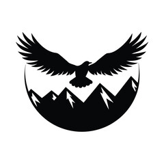 Obraz premium Soaring Eagle Above High Rocky Mountain Peaks Line Art Vector illustration