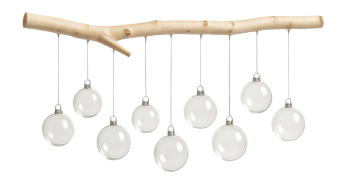 Decorative branch with hanging glass orbs, suitable for displaying in a modern, artistic living room.