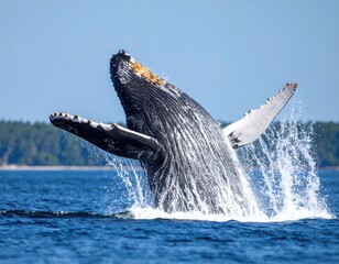 Humpback whale breaching in ocean