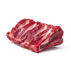 Obraz premium Fresh Raw Beef Short Ribs Isolated on White Background, Close-Up of Marbled Meat, Perfect for Grilling, BBQ, and Culinary Creations, High-Quality Protein Source
