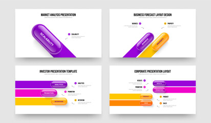 Professional Development 1 2 3 4 Element Diagram Presentation Design Set. Project Plan One Two Three Four Step Infographic Frame Layout Vector Illustration Collection.