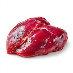 Fototapeta premium Fresh Raw Beef Heart Isolated on White Background, Close-up Shot of Red Meat Organ for Cooking and Culinary Use, High Protein Food Source