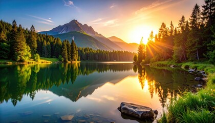 Serene mountain lake at sunrise (1)