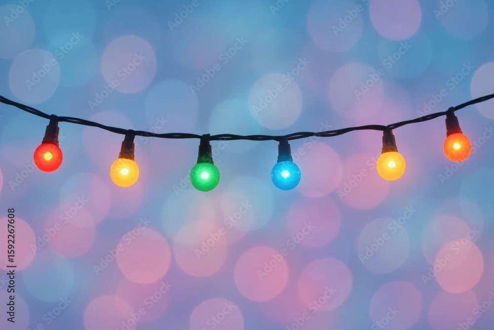 Poster a vibrant array of colorful christmas lights dangles against a bokeh backdrop, symbolizing joy and c