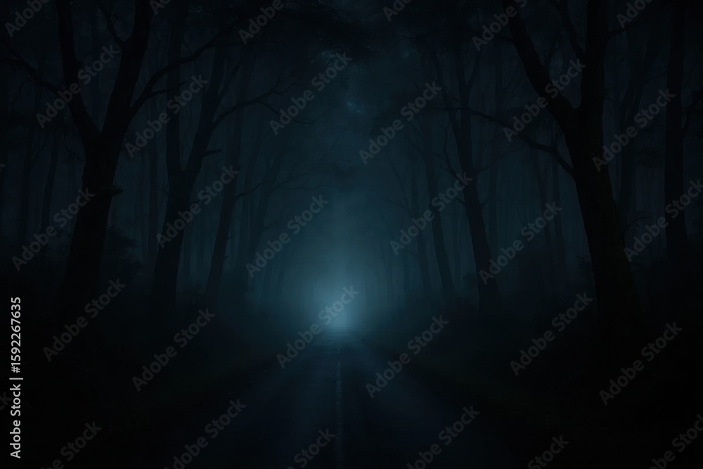 Aufkleber a mysterious path illuminated by ethereal light in a dark forest, evoking a sense of solitude and in