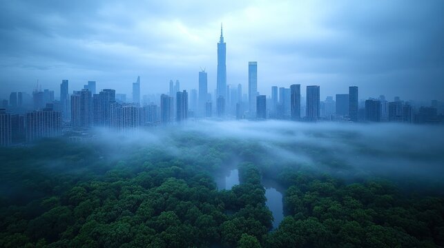 Misty city skyline - Powered by Adobe