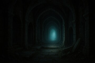 Obraz premium An enigmatic portal of light in a dark, stone-lit corridor, inviting exploration into the unknown