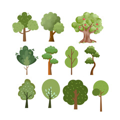 Charming cute tree icons and watercolor‑style illustrations – perfect for eco branding, nursery decor, children’s books & seasonal designs.