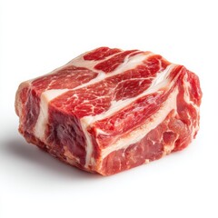 Fototapeta premium Fresh Raw Pork Shoulder Meat Cut with Marbling on White Background, Ready for Cooking or Grilling, High Protein Food, Butcher Shop Selection, Food Photography