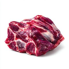 Obraz premium Fresh Raw Lamb Shoulder Meat Cut, Isolated on White Background, Ready for Cooking, Preparing Delicious Meal, Rich Red Color, Butcher Shop