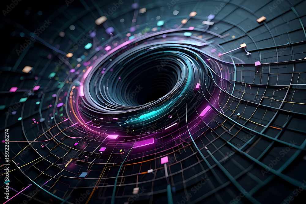 Poster a mesmerizing vortex of digital data streams and interconnected networks creates a futuristic tunnel