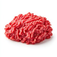 Obraz premium Fresh Raw Ground Beef Isolated on White Background, Close-Up of Minced Meat for Cooking Delicious Recipes, Healthy Eating and Butcher Shop Concepts