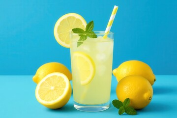 Fototapeta premium Savor the refreshing taste of lemonade on a sunny day with a side of mint
