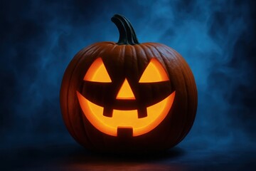 A Glowing Halloween Jack-o'-lantern Illuminates the Darkness