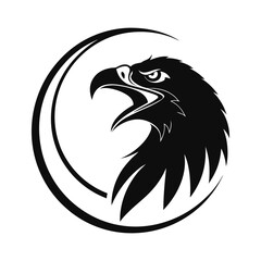 Powerful Eagle Head Logo Design Black and White Vector