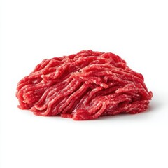 Obraz premium Fresh Ground Beef Pile Isolated on White Background, Raw Minced Meat Close Up, Ingredient for Cooking, High Protein Food, Butcher Shop Product, Studio Shot