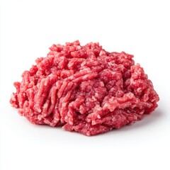 Fresh Ground Beef Isolated on White Background, Close-up Raw Minced Meat, Perfect for Burgers, Meatloaf, and Culinary Creations