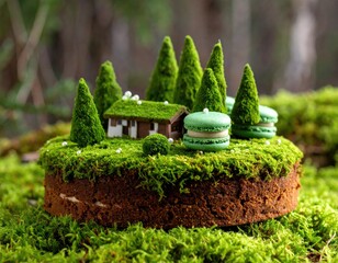 Miniature forest scene on a cake