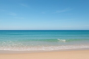 A Serene Beachfront Scene Under a Clear Blue Sky