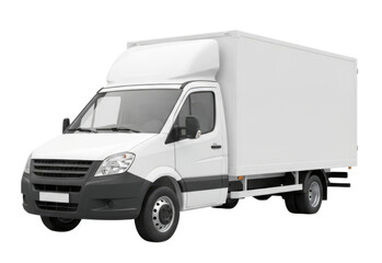 White cargo truck cutout isolated on transparent bg, png