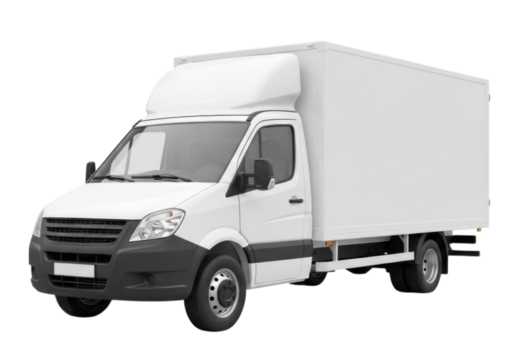 White cargo truck cutout isolated on transparent bg, png - Powered by Adobe