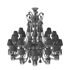 Large luxury crystal chandelier in perspective view, 3d render, isolated on transparent background.