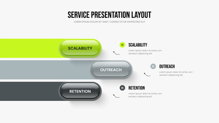 Project Analysis Slide Template Vector Illustration. Advertising Growth 3 Option Diagram Slideshow Layout. Enterprise Planning Three Step Infographic Presentation Design.