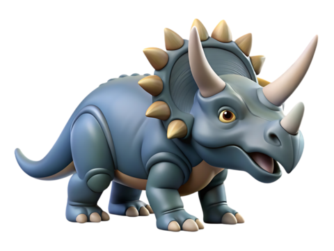 Cute cartoon triceratops dinosaur with horns and frill isolated on transparent background