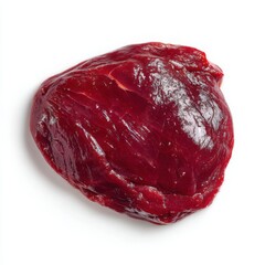 Obraz premium Fresh Raw Beef Heart Isolated on White Background, Close-up of Red Meat, Healthy Eating Concept, Butcher Shop Product, Animal Organ Meat