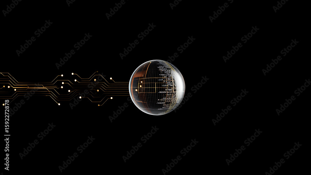 Poster an elegant abstract background showcases a digital sphere connected to a circuit board, representing