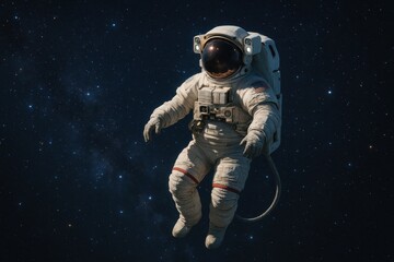 Fototapeta premium A lone astronaut soars through the cosmos, surrounded by the infinite stars