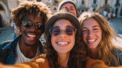 Fototapeta premium Happy Friends Taking a Selfie Outdoors