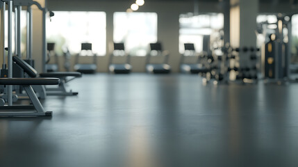 Fototapeta premium Gym interior showcasing workout equipment and treadmills. The modern facility promotes fitness and well-being, encouraging a healthy lifestyle.