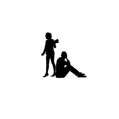 Silhouette of person sitting in silence while partner shouts on white background