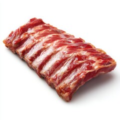 Obraz premium Fresh Raw Pork Ribs Isolated on White Background, Ready for Cooking or Grilling, Delicious Meat Cut, Butcher Shop Selection, Food Photography