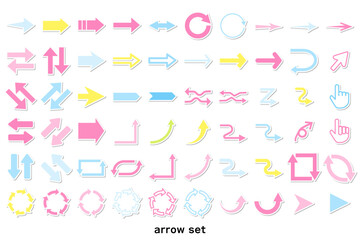 シール風のカラフルなシンプルな矢印アイコンセット