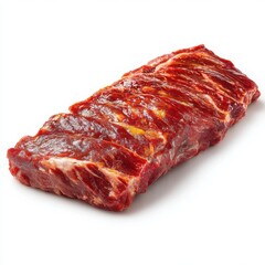 Fototapeta premium Raw Pork Ribs Isolated on White Background, Fresh Marinated Spare Ribs Ready for Cooking, Close-up View of Uncooked Meat