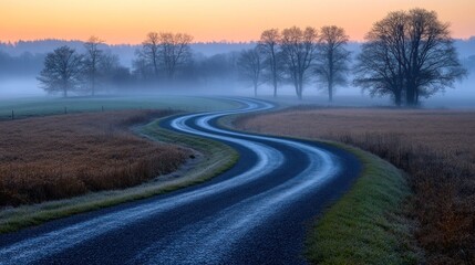 Fototapeta premium Misty Sunrise Country Road