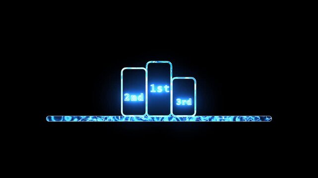 Neon Winner podium with 1st, 2nd, and 3rd place icon blue saber animation with black screen.