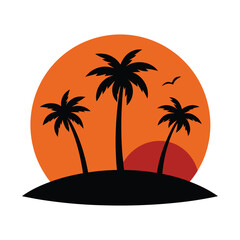 Sunset Palm Trees Island Tropical Vacation Paradise Beach