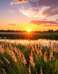 Dramatic sunset over a river