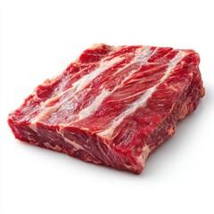 Fototapeta premium Raw Beef Short Ribs Isolated on White Background, Close-up of Fresh Red Meat with Marbling, Ready for Cooking, High Protein Food, Butcher Shop