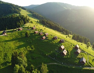 Mountainside homes in lush green valley