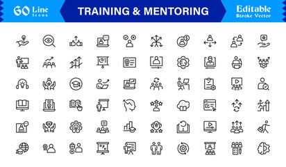 Training and Mentoring Symbols – Modern Professional Line Icon Pack with Unique Vector Style for Coaching, Teaching, and Leadership Themes