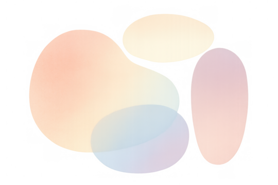 Modern abstract background with colorful pastel gradient transparent organic shapes on a transparent background