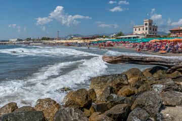 The beach at Marina di Massa, Italy, on a sunny summer day