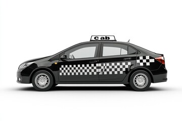 Realistic Taxi car isolated on white background. Urban Cab Car. Cab Vehicle icon. City Transport Car. Classic Urban Taxi. Realistic Taxi Car on white. Cab Design Element. Taxi isolated on white. 