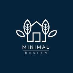 Minimalist House Logo with Leaves - Eco Line Design for Sustainable Living and Green Architecture