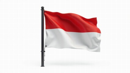 Indonesian flag waving on flagpole against white background  
