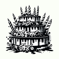 Birthday cake graffiti with black spray paintvector illustration vector with white baground